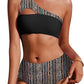 Bikini Taille Haute – Épaule Unique, Réversible & Imprimé Végétal
