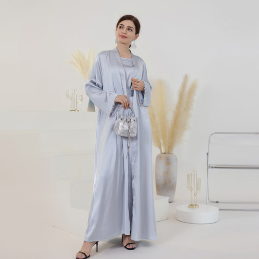 Robe de soirée à perles de couleur unie printemps-été