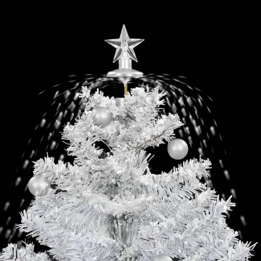 Décoration de noël. Arbre de Noël neigeux avec base de parapluie blanc