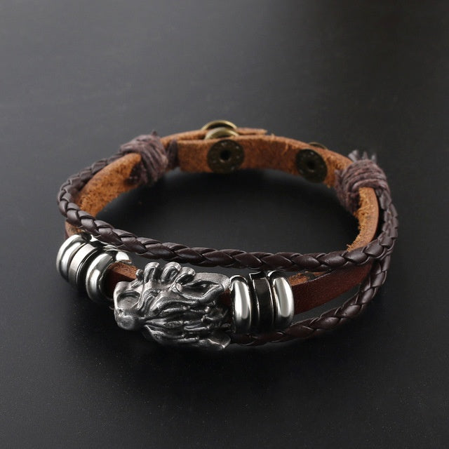 Bracelet de loup en cuir vintage