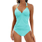 Maillot de bain deux pièces de couleur pure, dos nu, fendu et noué, pour femmes