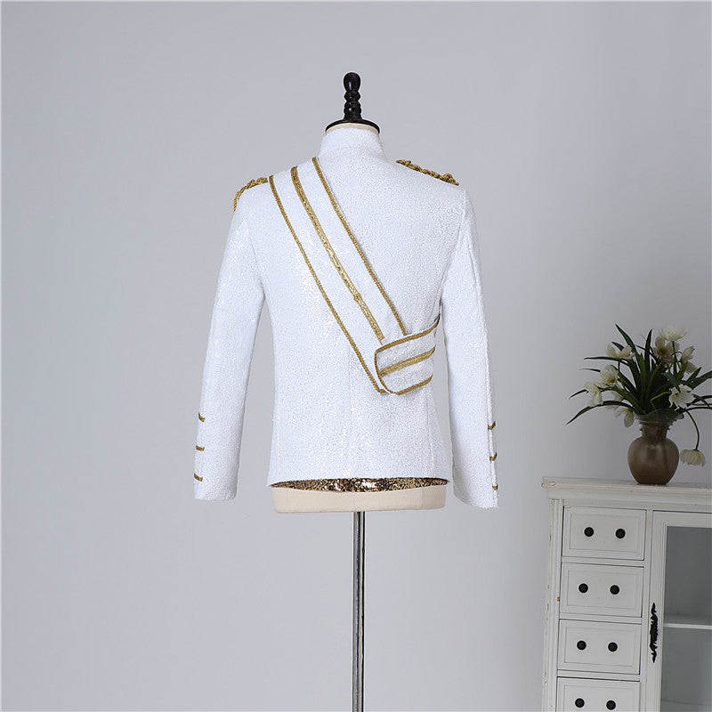 Costume de chanteur de rock pour hommes, col montant, paillettes, pour banquet