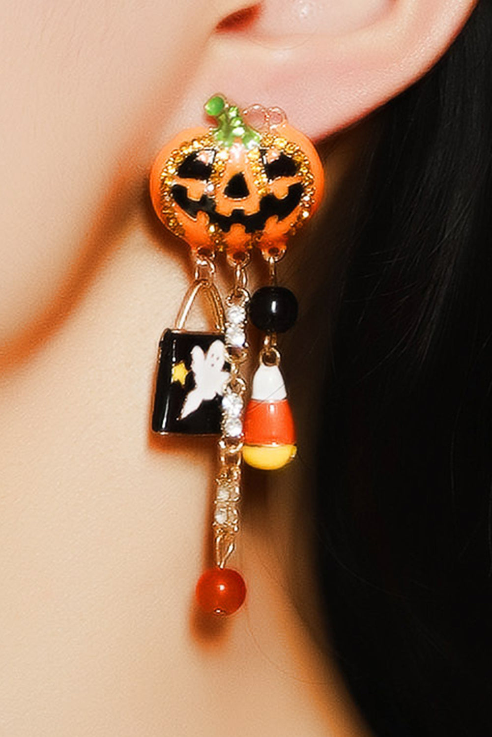 Boucles d'oreilles en strass orange Halloween Citrouille Fantôme Tassel