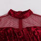 Tonval-robe en velours Vintage, montant en contraste, maille transparente, bordeaux, robe femme en velours, soirée de soirée élégante, automne hiver