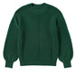 Pull à col ras du cou en tricot texturé vert noir avec manches lanternes