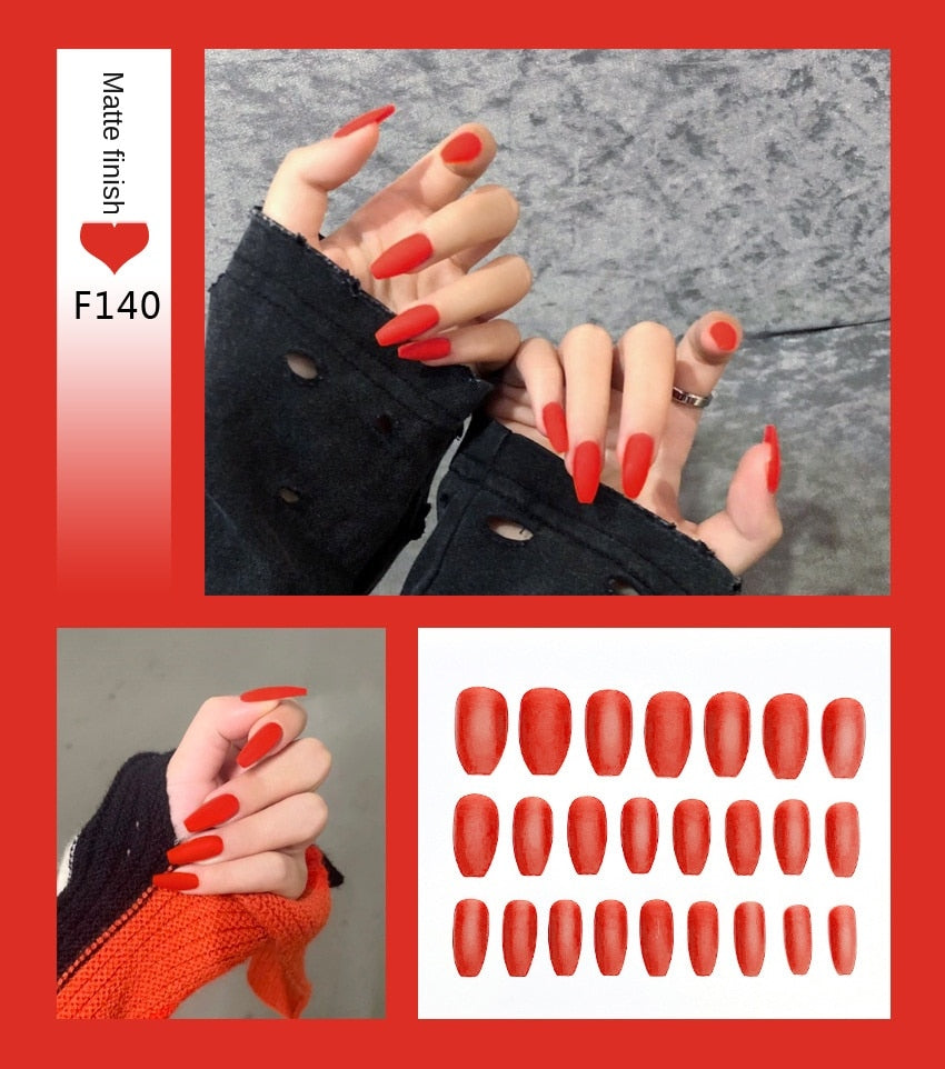 Faux ongles – Stiletto longs, transparents, mat, complets, avec colle