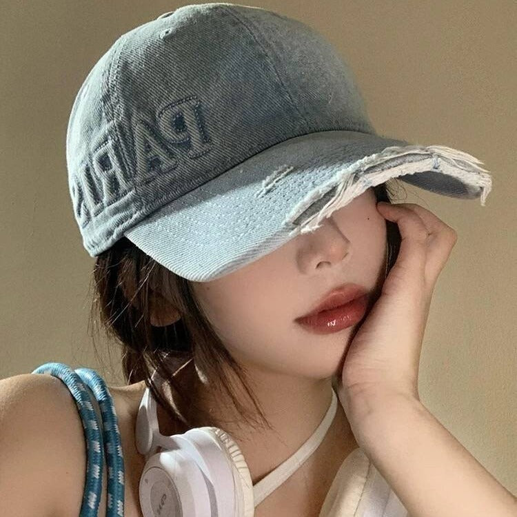 Casquette de baseball en denim délavé avec trou à visière pour baseball
