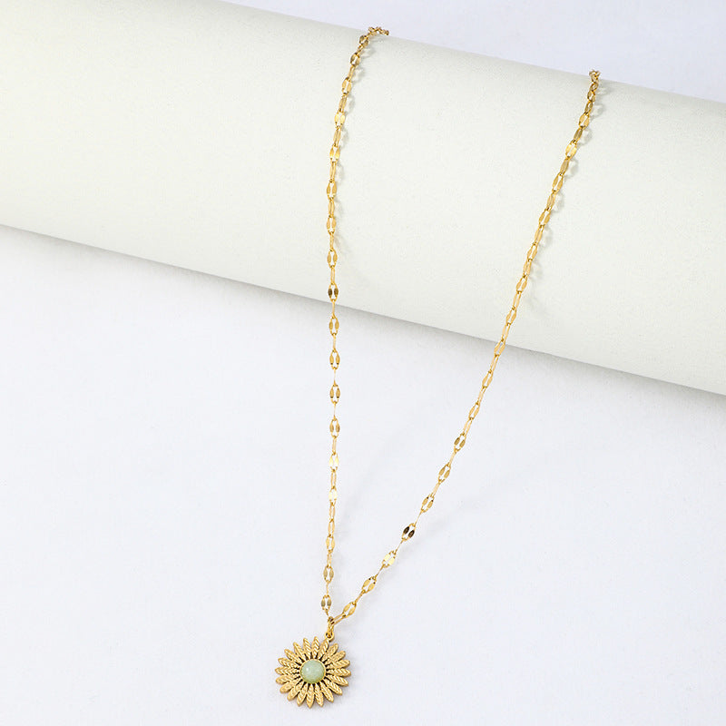 Petit collier soleil en acier inoxydable tendance or titane