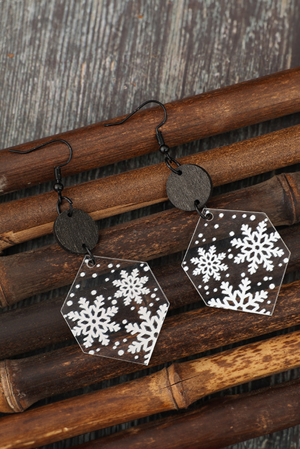 Boucles d'oreilles de Noël en acrylique blanc imprimé flocon de neige