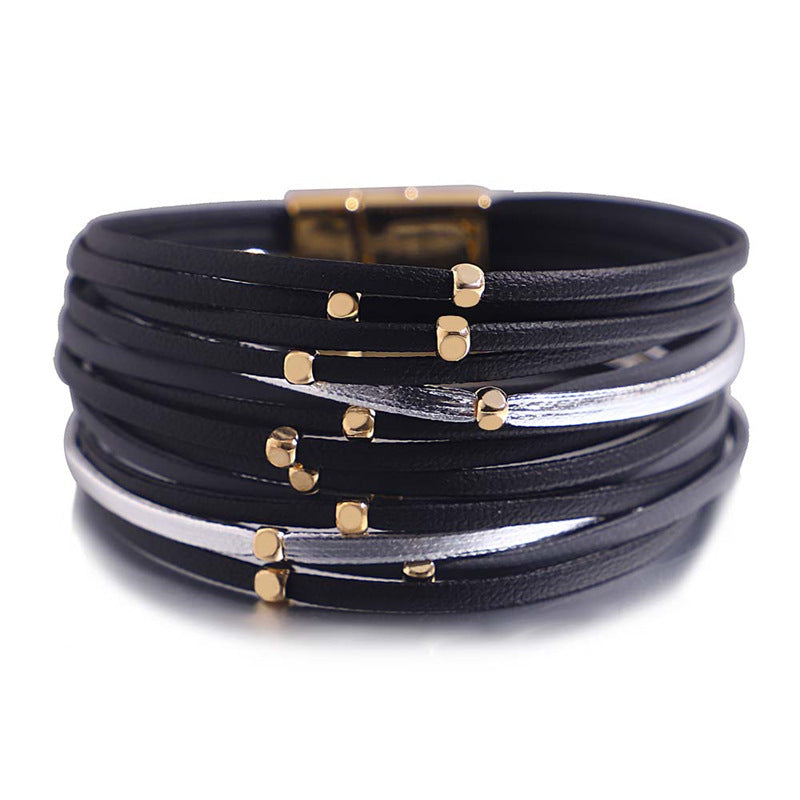Bracelet vintage en cuir souple avec perles pour femme
