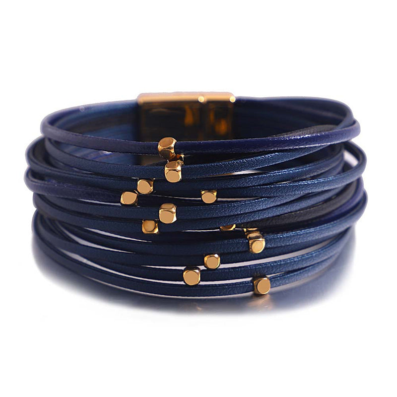Bracelet vintage en cuir souple avec perles pour femme