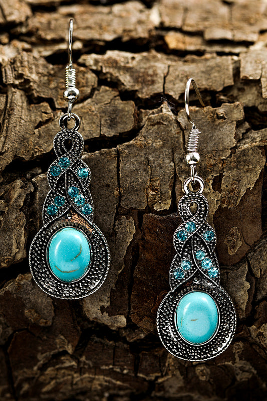 Boucles d'oreilles pendantes argentées en Turquoise Vintage