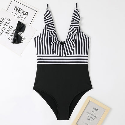 Maillot de bain une pièce à larges bretelles de style français pour femmes