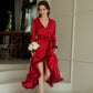 Robe de soirée longue en satin à plumes pour femme