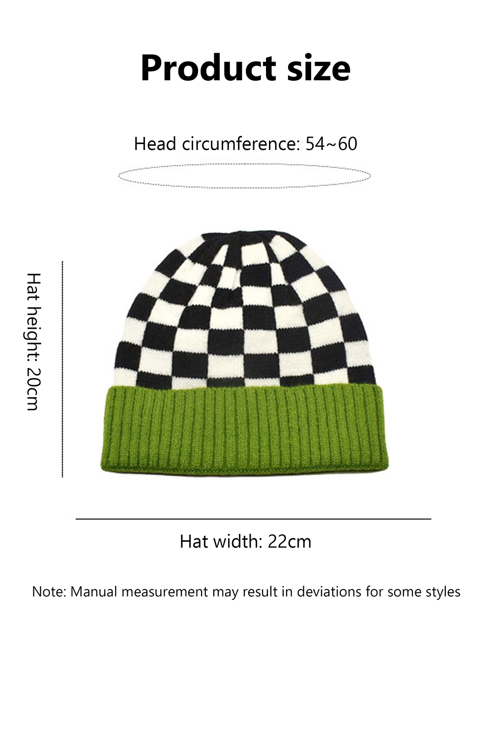 Bonnet d'hiver unisexe à damier vert épinard