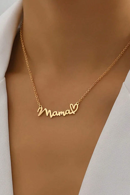 Collier à motif de cœur avec lettres Mama en or