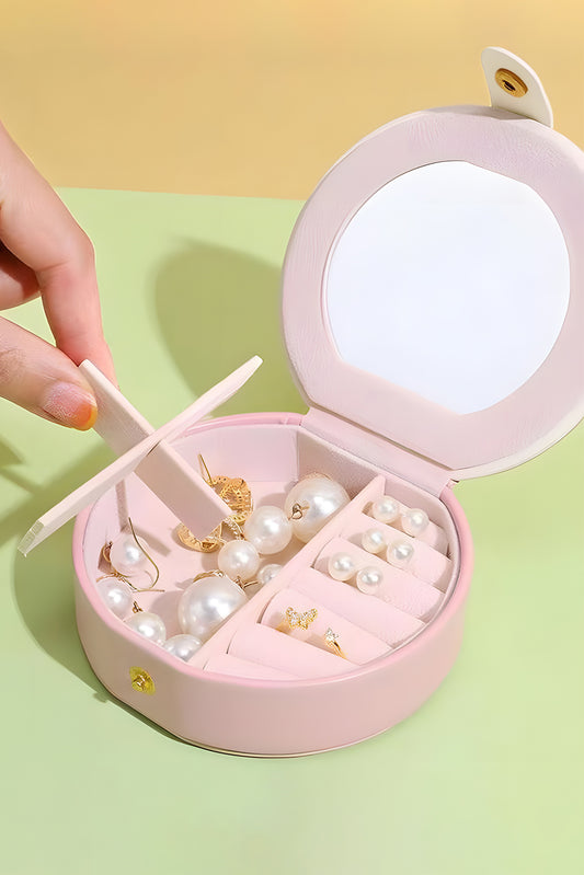 Mallette d'organisation pour bijoux rose pâle avec miroir