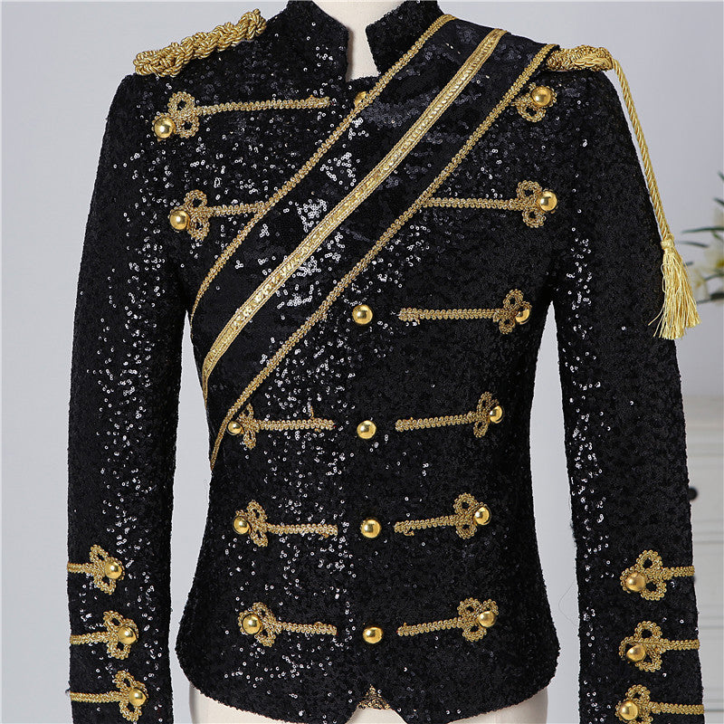 Costume de chanteur de rock pour hommes, col montant, paillettes, pour banquet