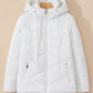 Manteau bouffant matelassé uni blanc avec capuche et fermeture à glissière