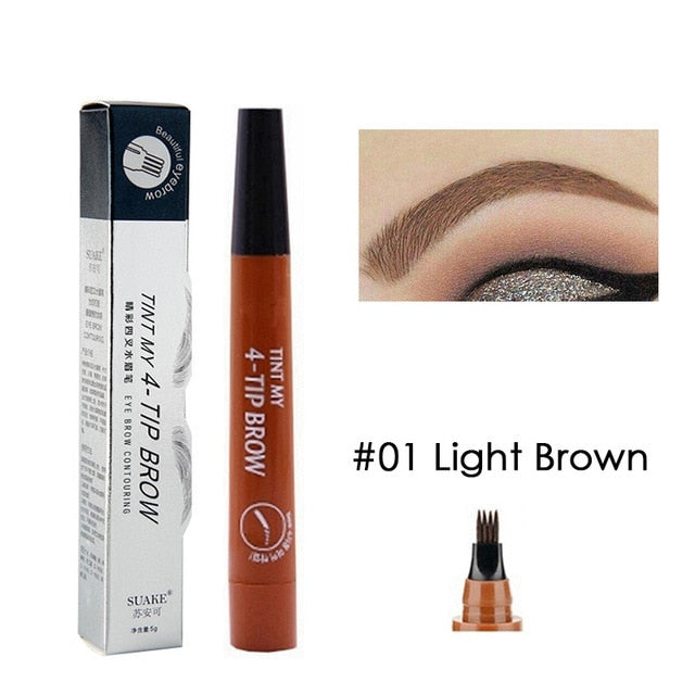 Stylo teinture sourcils – 4 embouts, 5 couleurs, waterproof, effet microblading.