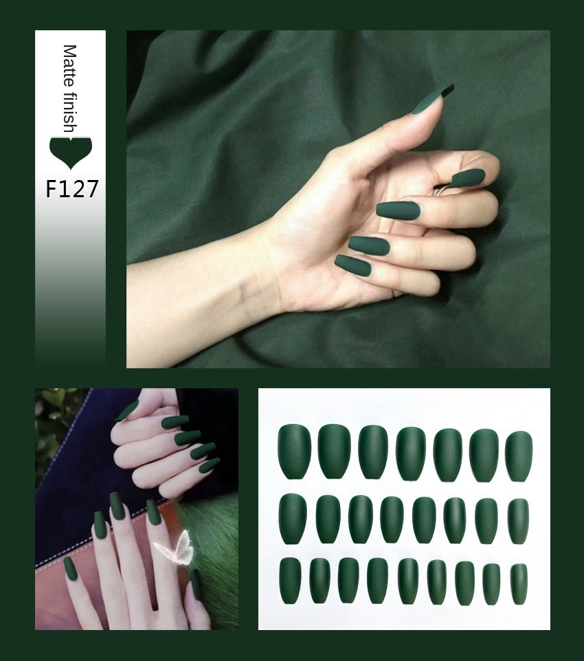 Faux ongles – Stiletto longs, transparents, mat, complets, avec colle