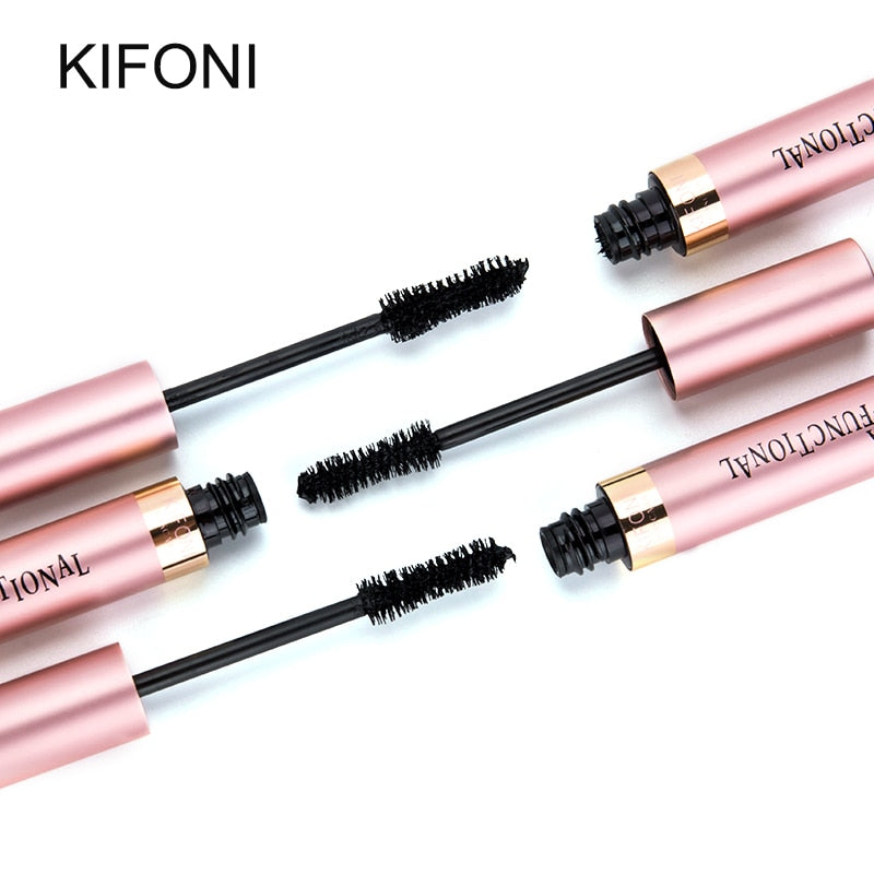 Mascara KIFONI 4D – Fibres soie, waterproof, allonge et épaissit les cils.