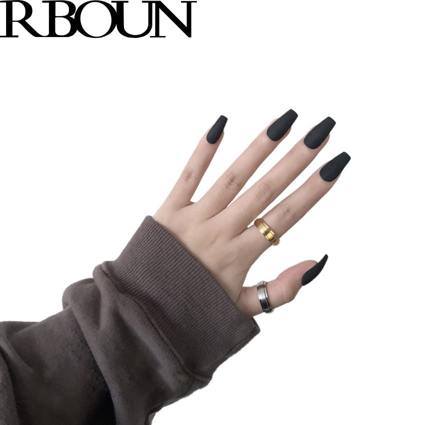 Faux ongles – Stiletto longs, transparents, mat, complets, avec colle