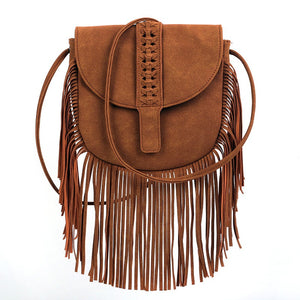 Sac Boho Femme – Cuir Souple, Tissé, Franges & Porté Épaule