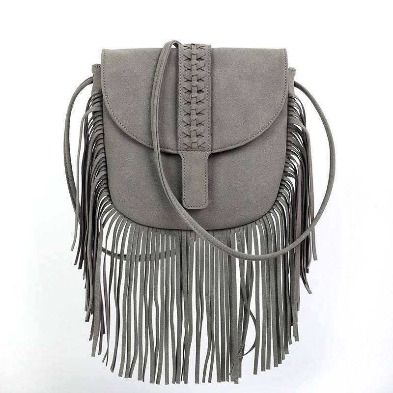 Sac Boho Femme – Cuir Souple, Tissé, Franges & Porté Épaule