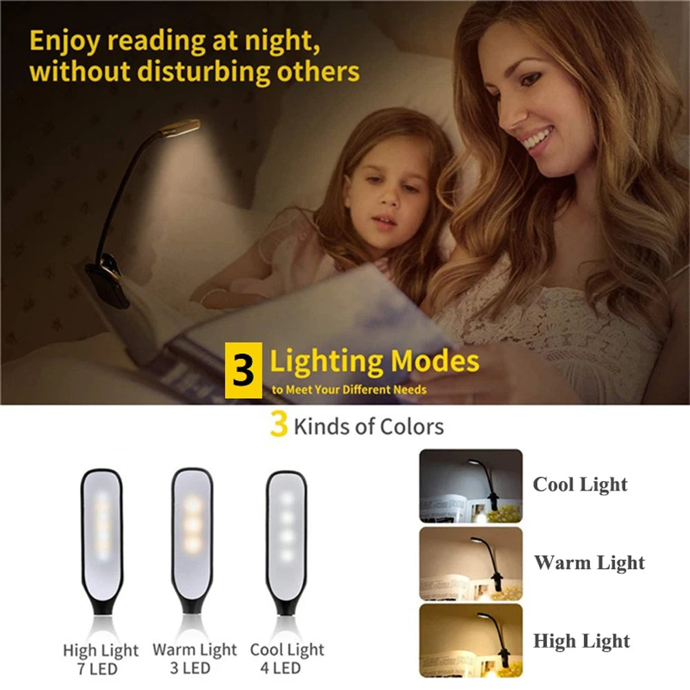 Lampe de Lecture Mini LED – Rechargeable, 3 Niveaux & Flexible