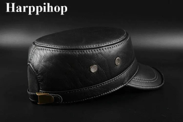 Chapeau en Cuir Véritable Homme -  Casquette Militaire Hiver