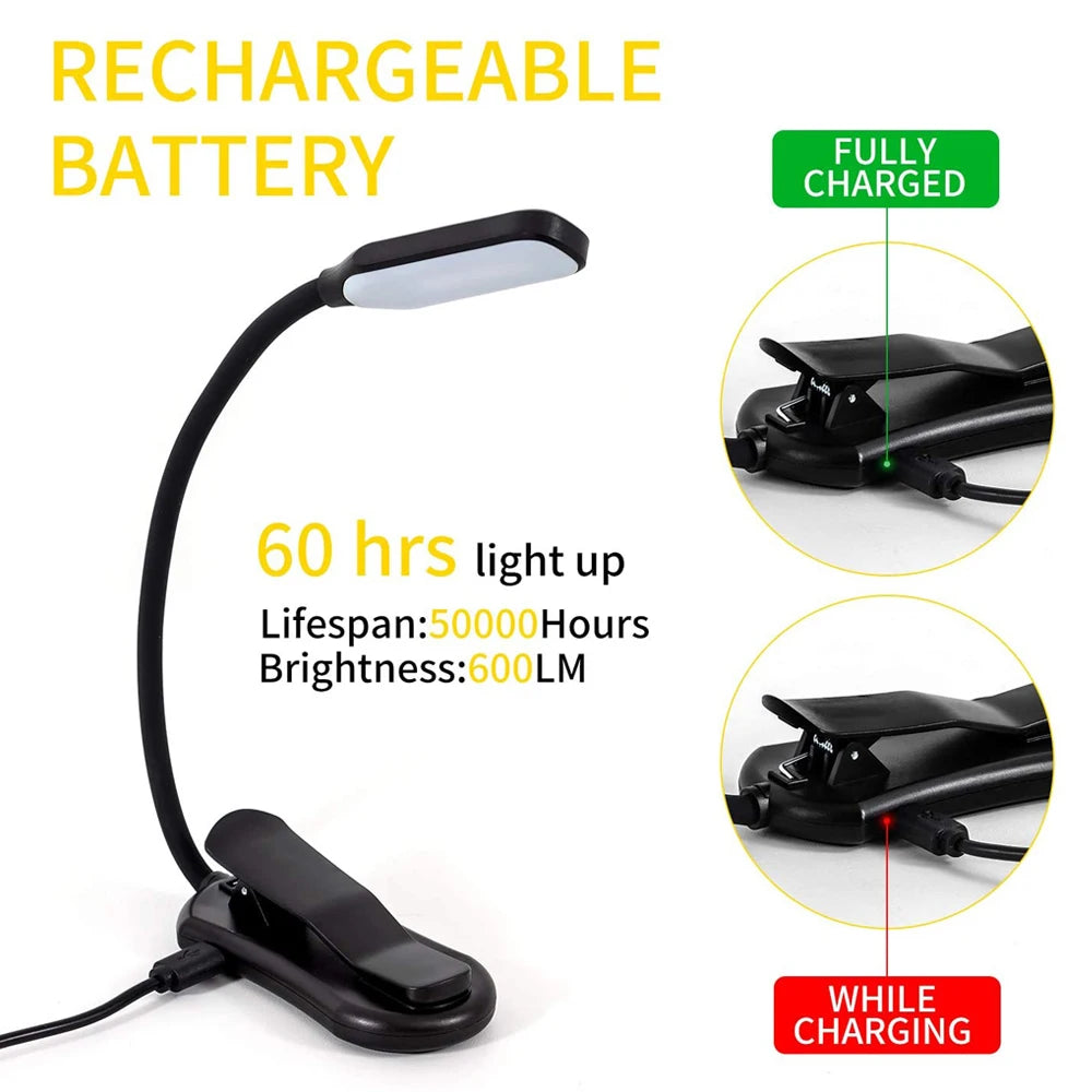 Lampe de Lecture Mini LED – Rechargeable, 3 Niveaux & Flexible