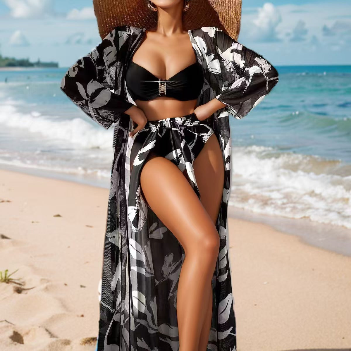 Maillot de bain trois pièces à taille haute pour femmes