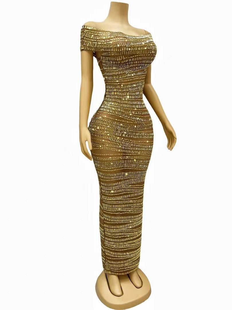 Robe de soirée sexy et luxueuse avec strass brillants