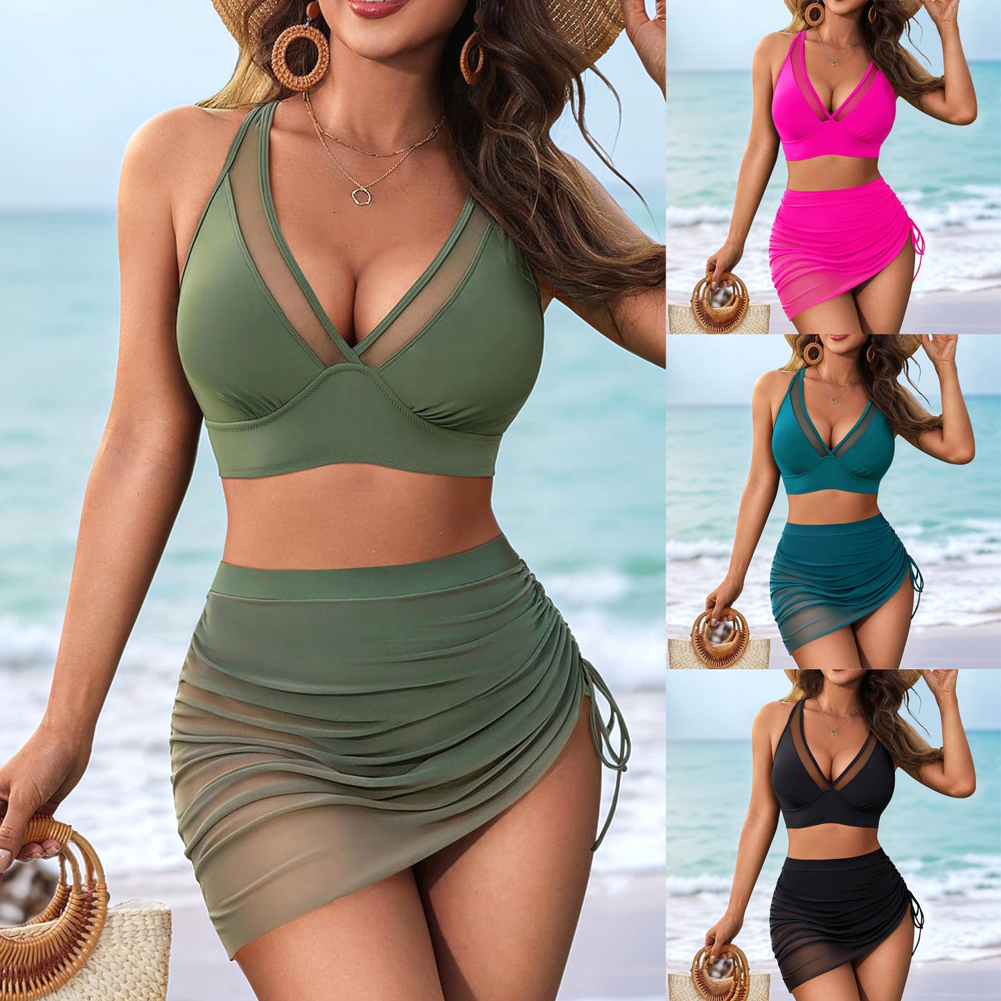 Maillot de bain avec coutures et couleurs unies