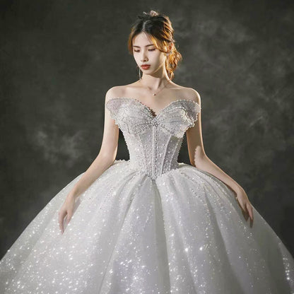 Robe de mariée tube française, robe de mariée principale à grande queue pour la mère