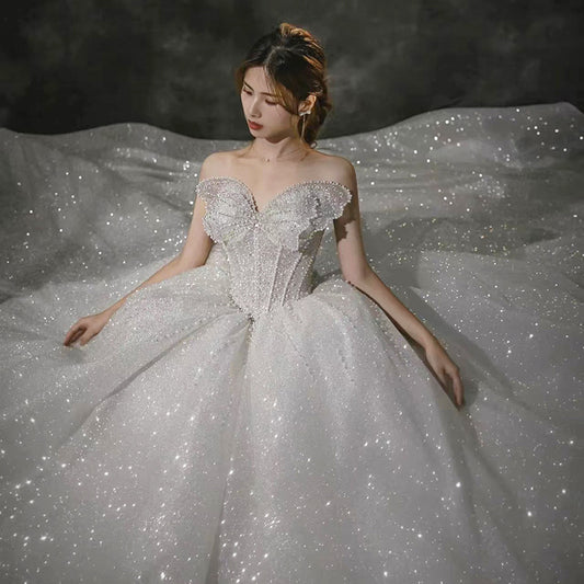 Robe de mariée tube française, robe de mariée principale à grande queue pour la mère