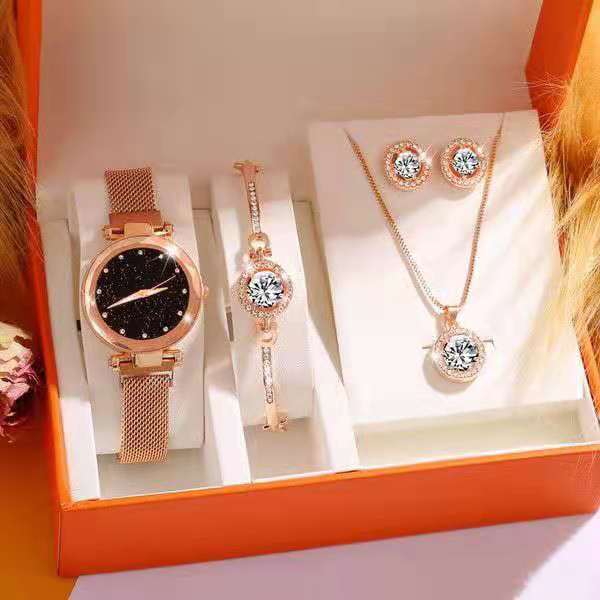 Coffret de luxe avec montre, bracelet et collier pour femme