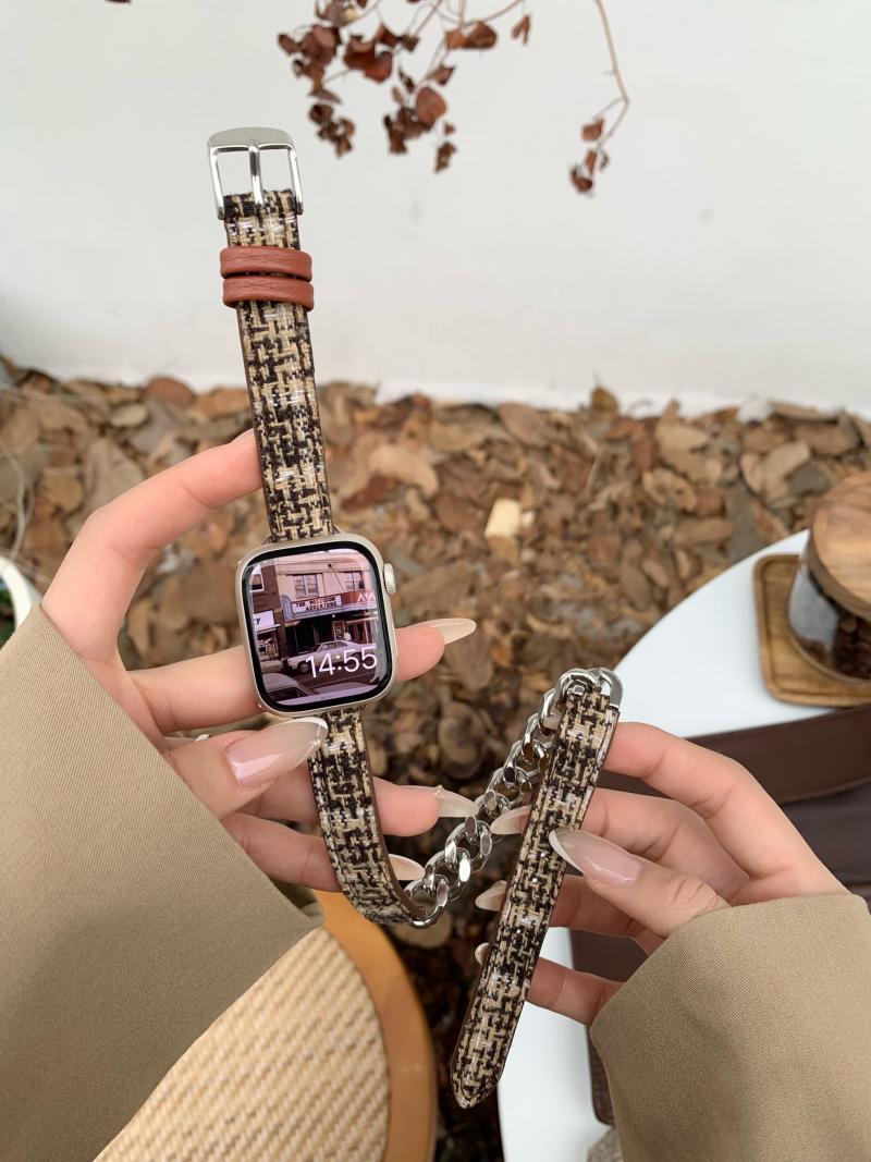 Bracelet de montre à double cercle en laine et daim