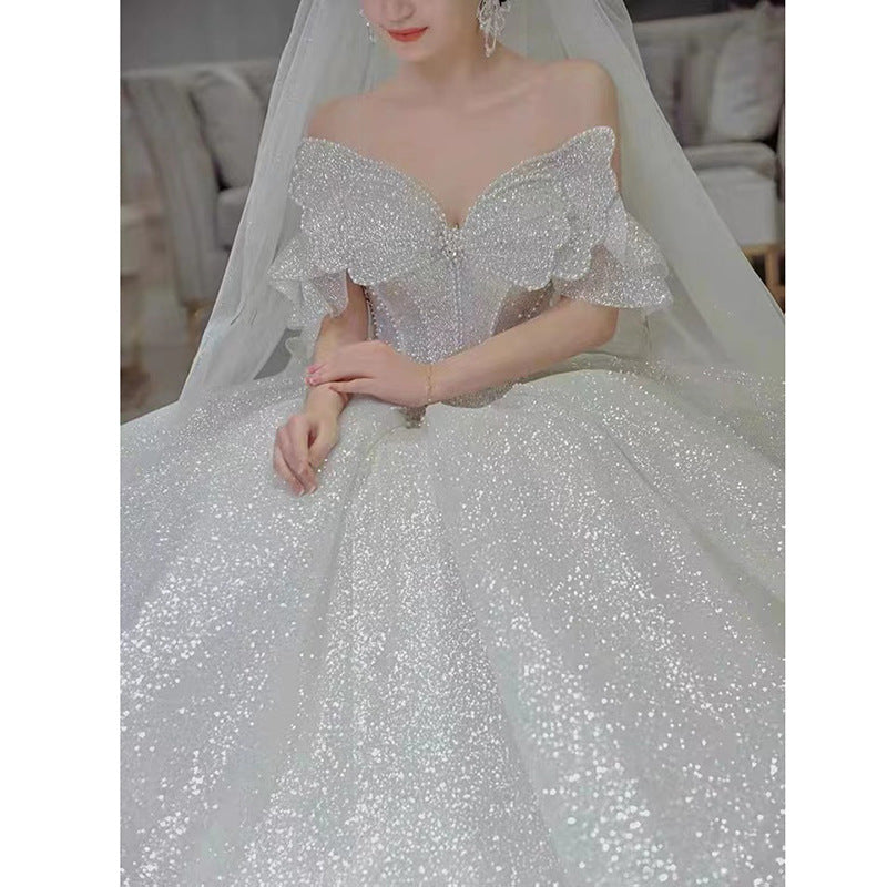 Robe de mariée tube française, robe de mariée principale à grande queue pour la mère