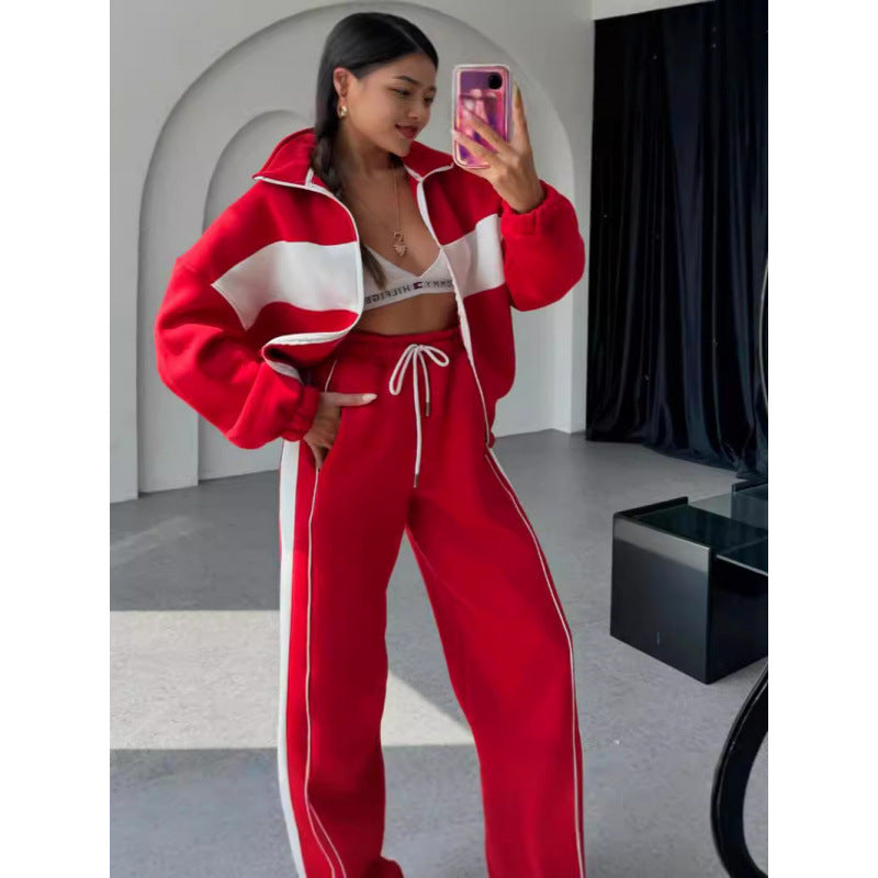 Pantalon de survêtement décontracté confortable de couleur contrastée pour les femmes