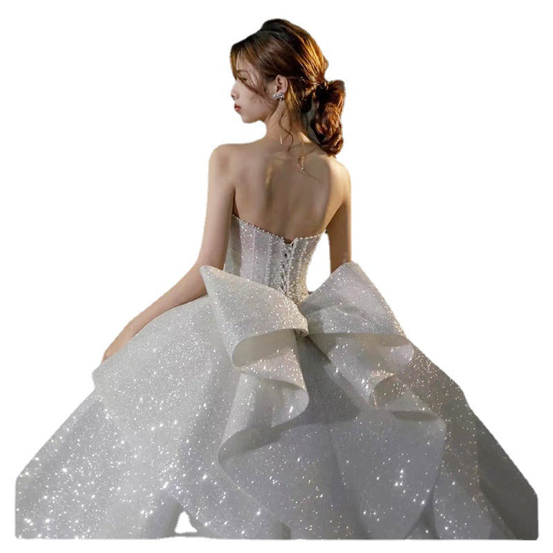Robe de mariée tube française, robe de mariée principale à grande queue pour la mère