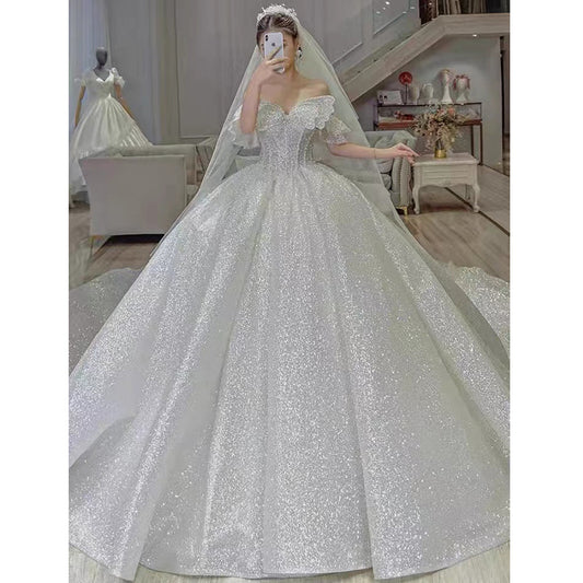 Robe de mariée tube française, robe de mariée principale à grande queue pour la mère