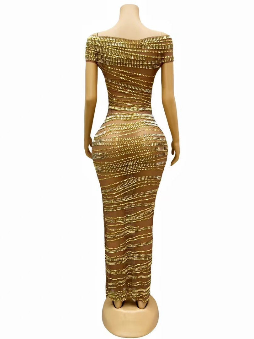 Robe de soirée sexy et luxueuse avec strass brillants