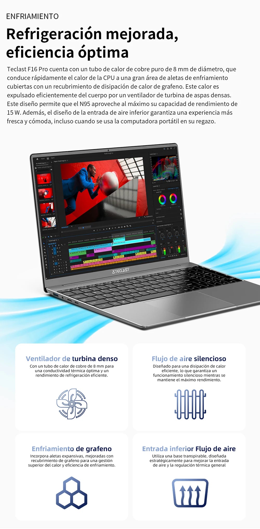 Teclast F16 Pro 15,6" Laptop, Intel N95, 12GB/16GB RAM, 256GB/512GB SSD, 1920x1080, Clavier rétroéclairé, mini-HDM