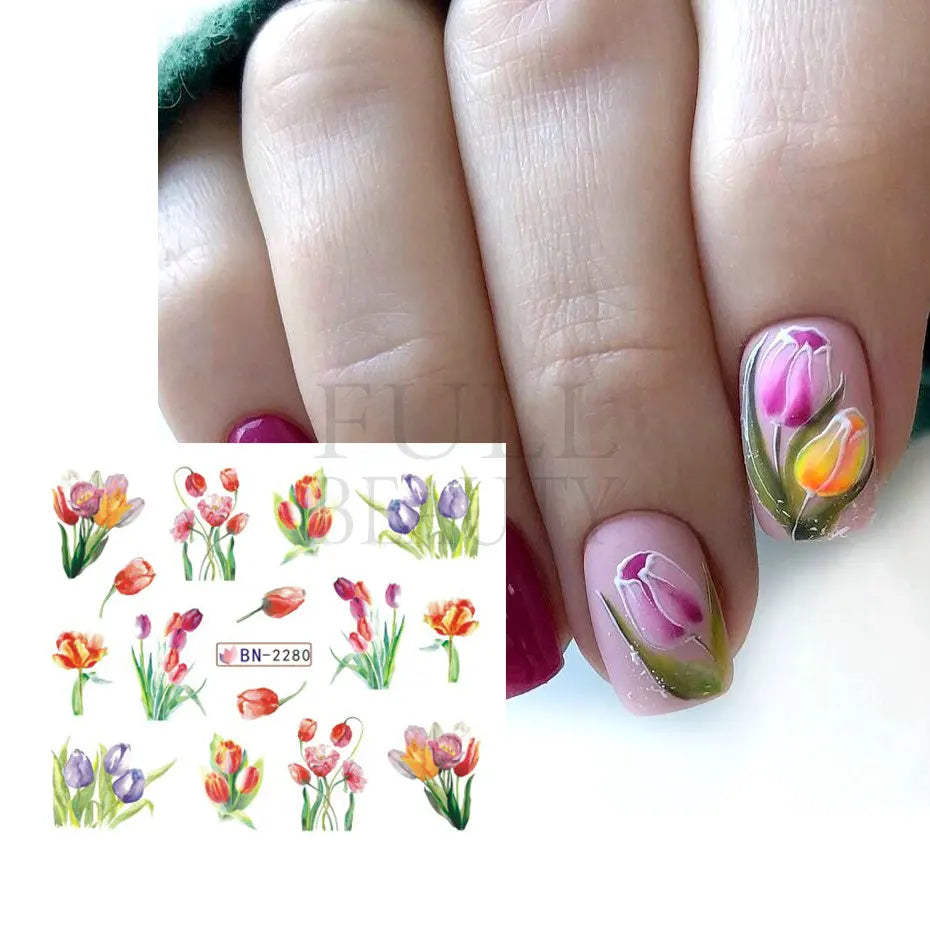 1pcs Fleur de tulipe autocollante pour ongles