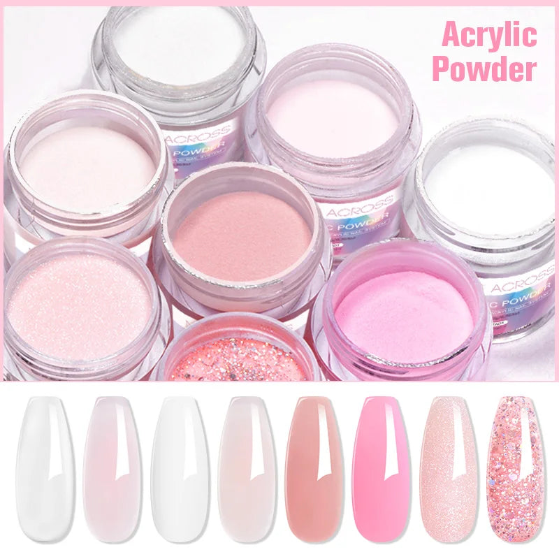 MEET ACROSS 10g poudre acrylique transparente rose blanc polymère professionnel pour extension d'ongles français nail art pas besoin de lampe durcissement