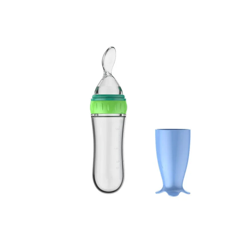 Biberon Bébé Silicone avec Cuillère - Biberon à Pousse