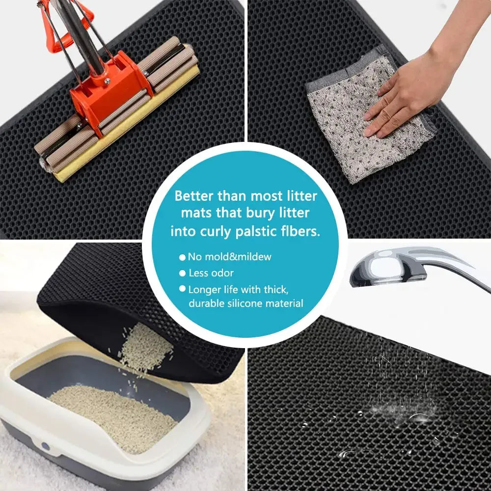 Tapis Litière Chat Étanche Double Couche - Antidérapant, Lavable