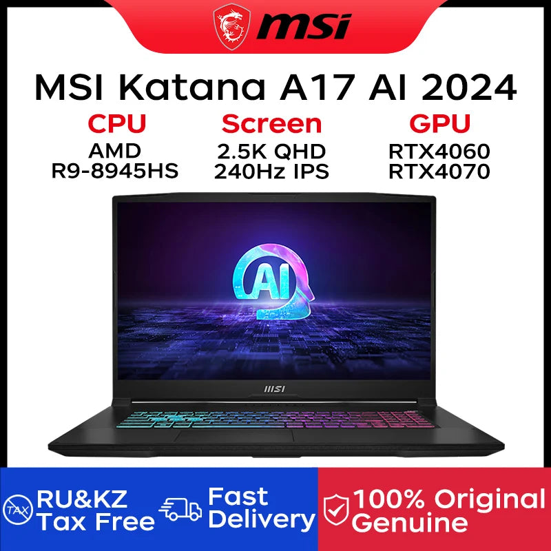 MSI Katana A17 2024 – PC Gamer 17,3" QHD 240Hz, Ryzen R9-8945HS, RTX 4060, 16GB/1TB